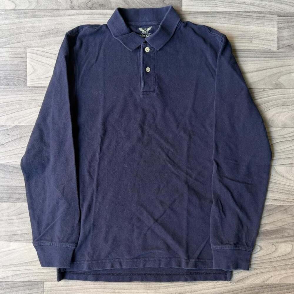 Faded Glory Y2K Navy Blue Long Sleeve Rugby Polo Size S